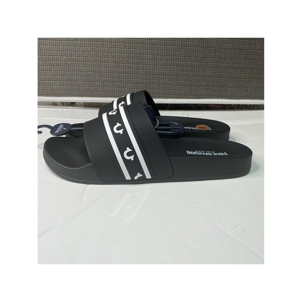 True Religion Men's Size 8 Style TR-Snoop -S Black & White Logo Slide Sandals